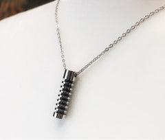 Stainless Steel & Black Rubber Pendant with Stainless Steel Chain Necklace
