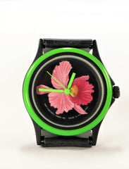 Pink Hibiscus Flower Watch made by Watchworks Hawaii Inc