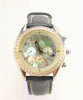 Techno Com by KC Men's Watch Stainless Steel Mother of Pearl Black Leather Band Preowned