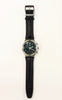 Swatch Irony Chronograph Watch Stainless Steel Casing Black Leather Band Vintage New 1990's - Forevertime77