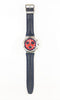 Swatch Irony Chrono Watch Black Leather Band Red Dial Stainless Steel with Date - Forevertime77