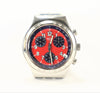 Swatch Irony Chrono Watch Black Leather Band Red Dial Stainless Steel with Date - Forevertime77