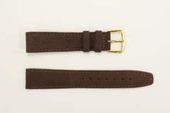 Genuine Leather Suede Stitched Watch Band Strap DARK BROWN - Various Sizes & Buckle Color