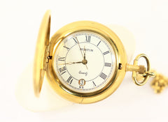 Austine Gold Plated Pocket Watch with Date and Chain Vintage Brand New 1980's