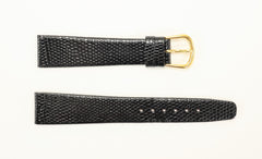 Black Genuine Leather Lizard Grain Watch Band Strap Made in France (Two Sizes)