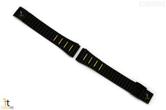 14mm Black Ladies Stainless Steel Metal Adjustable Clasp Watch Band w/Gold Inserts