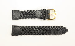 Genuine Leather Black Braided Watch Band (Two Sizes)