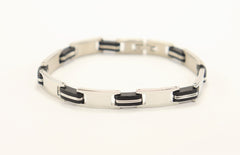 Stainless Steel and Rubber Link Bracelet Adjustable Unisex New