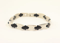 Stainless Steel and Rubber Link Bracelet With Intricate Designs Adjustable Unisex New