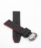 22mm Compatible Black Silicone Watch Band 59-S52631 Red Stitching With 2 Spring Bars