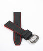 22mm / 23mm Citizen Compatible Fit Eco-Drive 59 - S52631 Black Silicone Watch Band Red Stitching With 2 Spring Bars