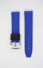 22mm Black Silicone Rubber Watch Band Blue Stitching with 2 Spring Bars