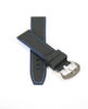 22mm Black Silicone Rubber Watch Band Blue Stitching with 2 Spring Bars