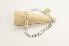 Sterling Silver 925 Figaro Chain Link Bracelet Made in Italy Unisex  9 1/4 Inches / 7mm Width