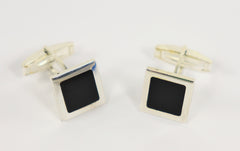 925 Sterling Silver & Onyx Men's Square Cuff Links