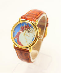 TAZ Tasmanian Devil Watch by Armitron With Brown Leather Band 1994 Vintage NEW