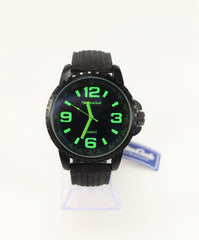 Montres Carlo Fashion Watch Large Faced Unisex Black Rubber Band (Green Numerals)