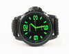 Montres Carlo Fashion Watch Large Faced Unisex Black Rubber Band (Green Numerals)