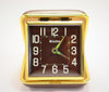 Bulova Winding Travel Alarm Clock Black and Gold Metal Clam Shell Case