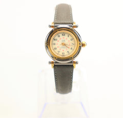 JAZ Stainless Steel Gold Plated French Made Ladies Watch Gray Leather Band Vintage 1990's New
