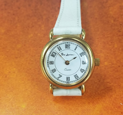 Pierre Lannier Ladies Watch Gold Plated White Leather Band White Dial 1990's Vintage New