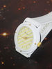 Pierre Lannier Watch White Leather Band Sunny Yellow Dial Golden Accents Vintage New 1990's