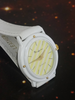 Pierre Lannier Watch White Leather Band Sunny Yellow Dial Golden Accents Vintage New 1990's