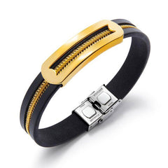 Stainless Steel Snake Wrap Wire Cuff Leather Bracelet Gold Plated 210mm Unisex