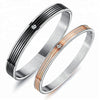 Stainless Steel and Rose Gold Plated Ladies Bangle with Crystal in Center 160mm - Forevertime77
