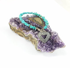 Raw turquoise bracelet with heart charm