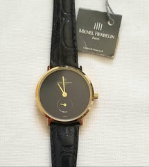 Michel Herbelin Ladies Watch Gold Plated Black Leather New Vintage