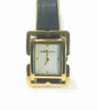 BCBG MAX AZRIA Watch Gold Plated Black Leather Band Rectangle Dial