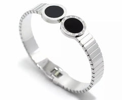 Stainless Steel Roman Numeral Double Circles Bangle Bracelet