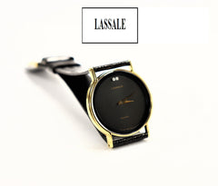 LASSALE Seiko Brand Watch Black Leather / Diamond Unisex New Vintage 1990's
